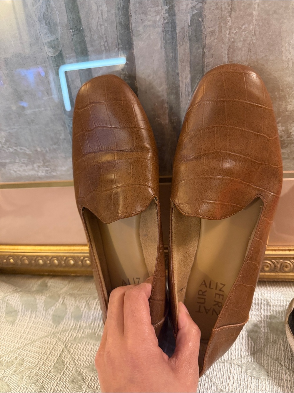 Brown Croc-Embossed Slip-On Loafers